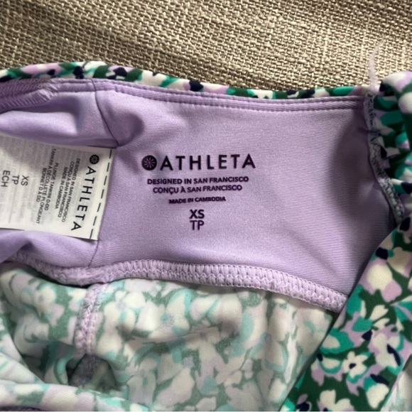 Athleta XS Floral Crisscross Active Tankini Top - Green/Purple/White - Picture 3 of 7